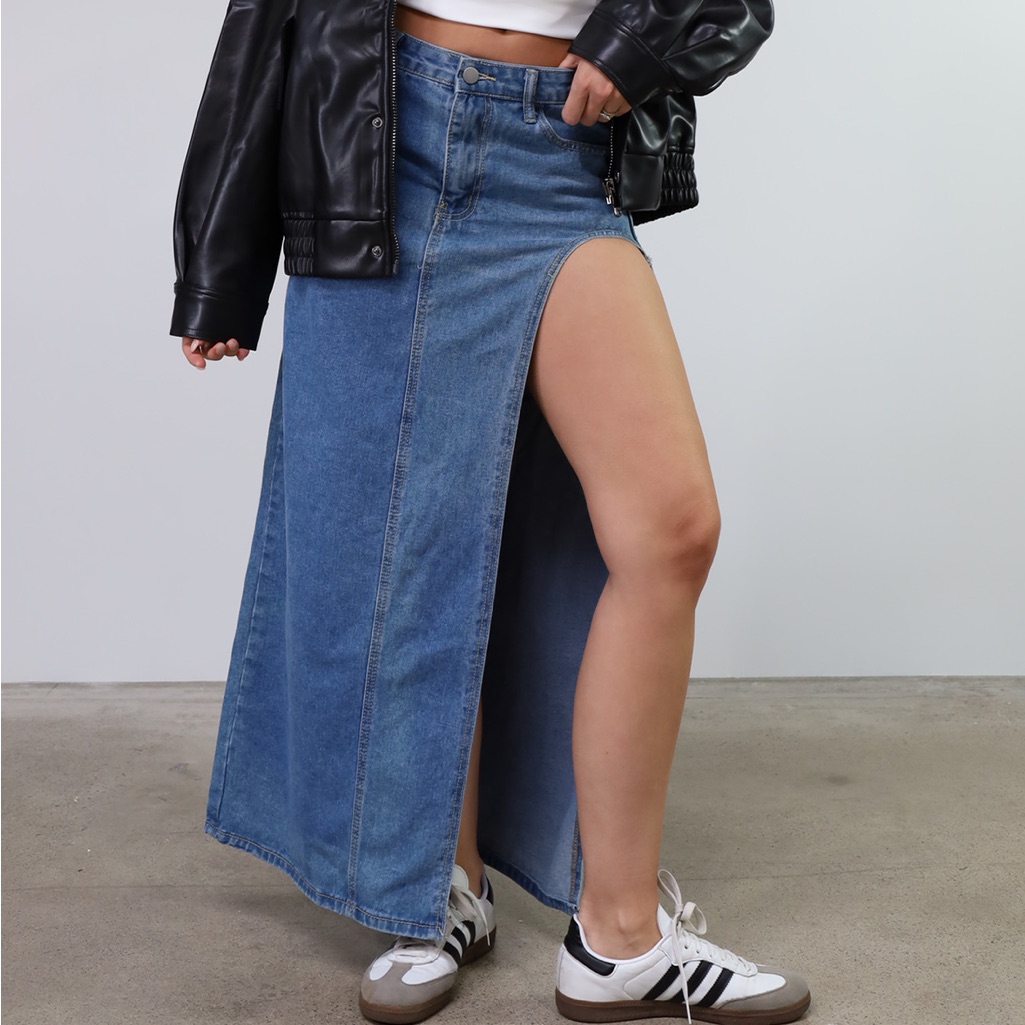 Denim Maxi Skirt With Slit